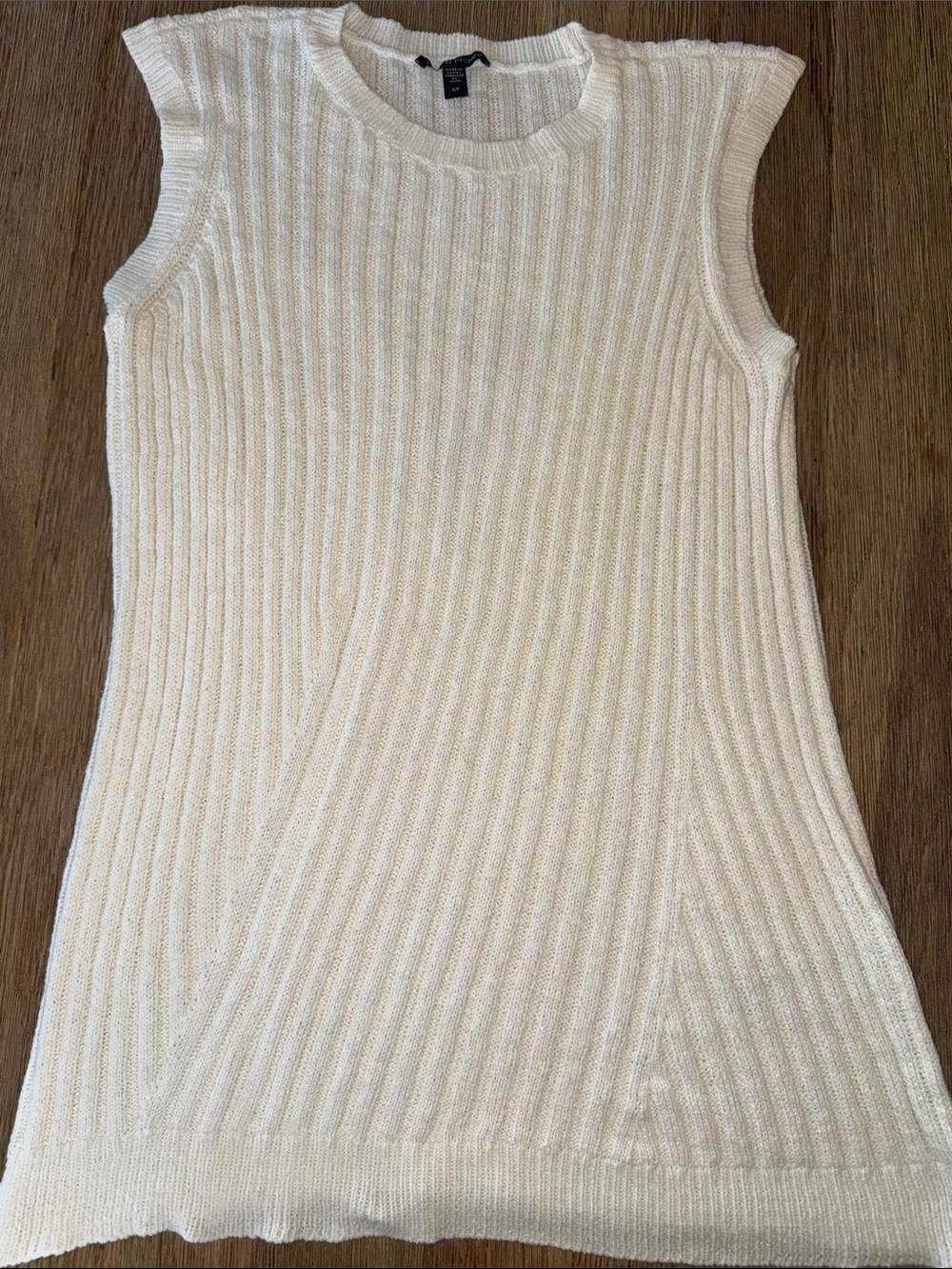 Eileen Fisher Cream Ribbed Knit Sleeveless Tank